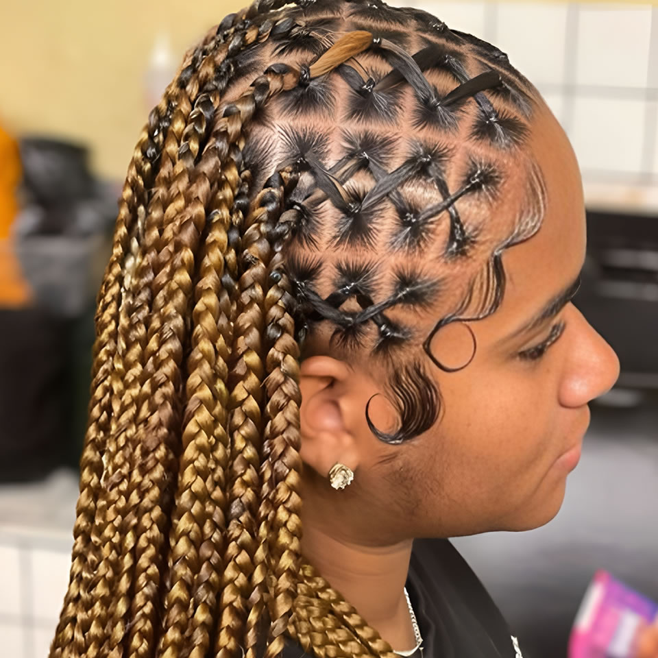 Hairdresser in Tottenham styling client at Holla’s Hair & Beauty